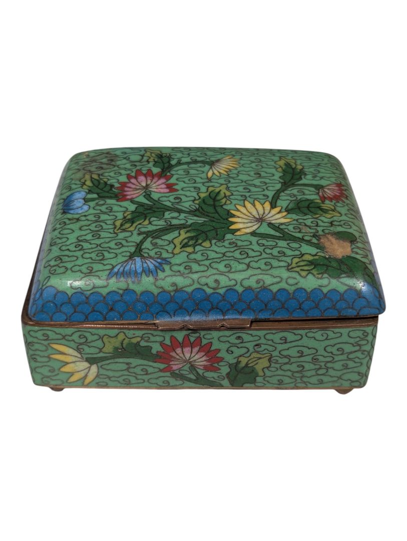 Vintage Chinese Cloisonné Enamel Hinged Trinket Box