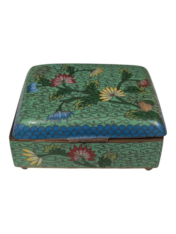 Vintage Chinese Cloisonné Enamel Hinged Trinket Box