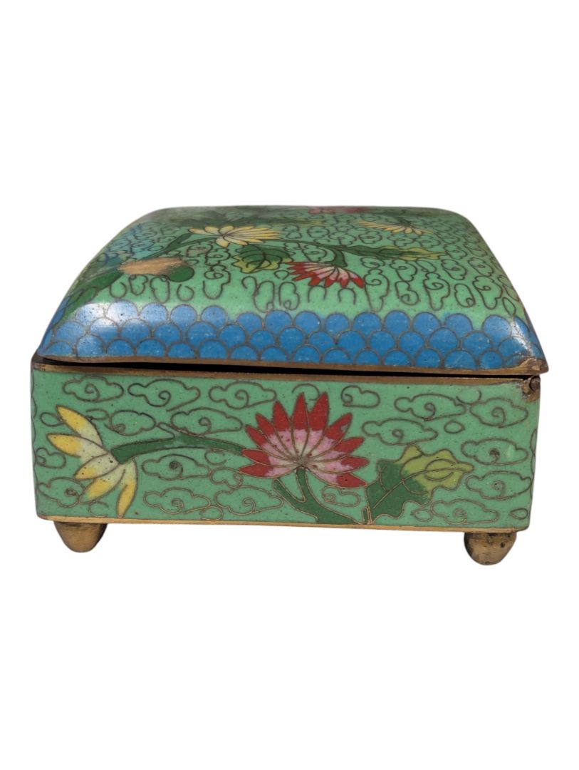 Vintage Chinese Cloisonné Enamel Hinged Trinket Box