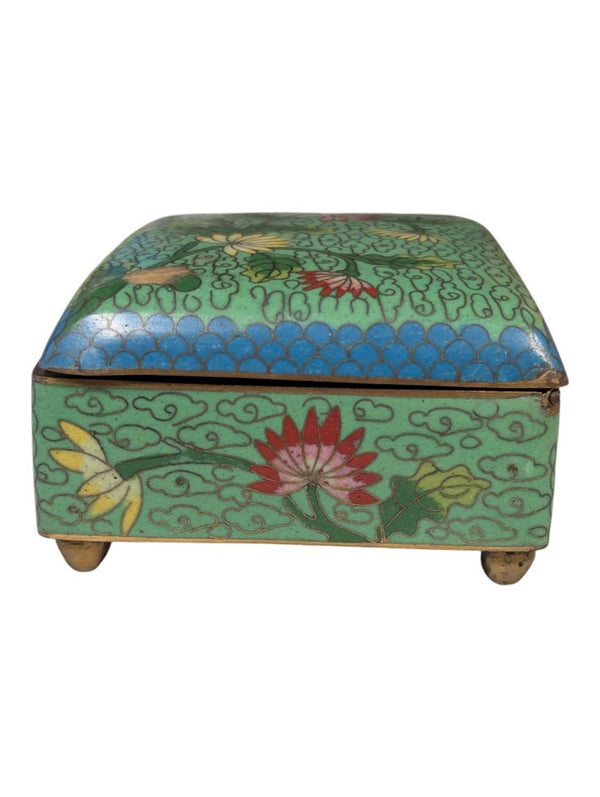 Vintage Chinese Cloisonné Enamel Hinged Trinket Box
