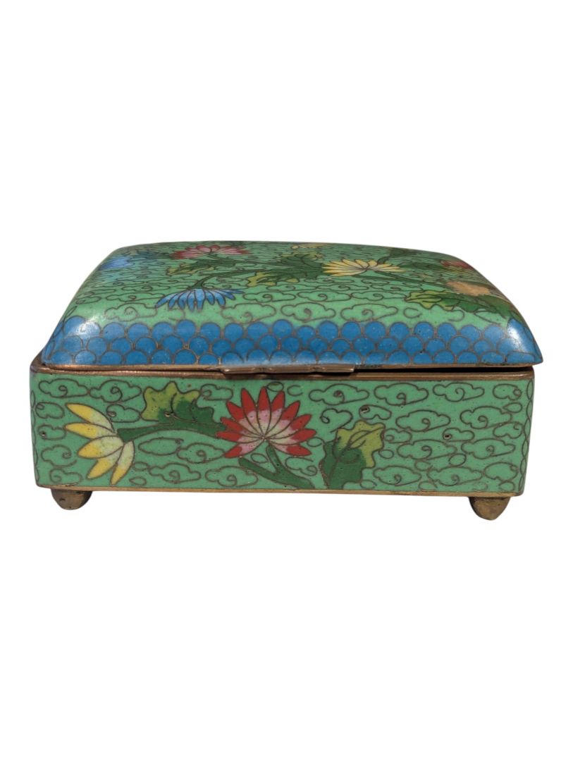 Vintage Chinese Cloisonné Enamel Hinged Trinket Box