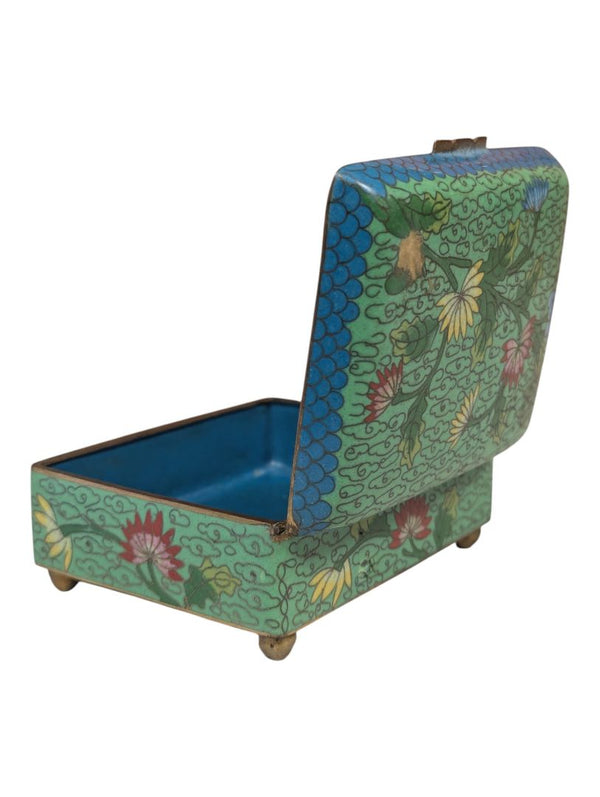 Vintage Chinese Cloisonné Enamel Hinged Trinket Box