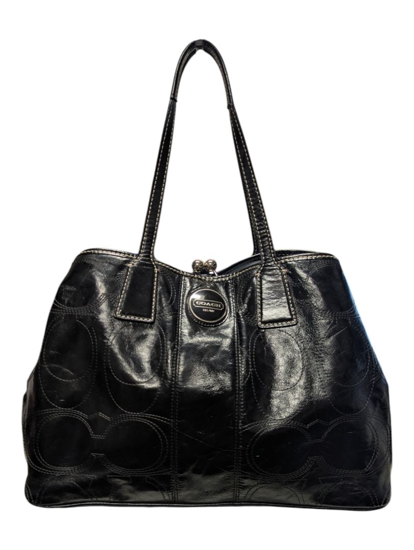 Coach Black Patent Leather Signature Tote Bag