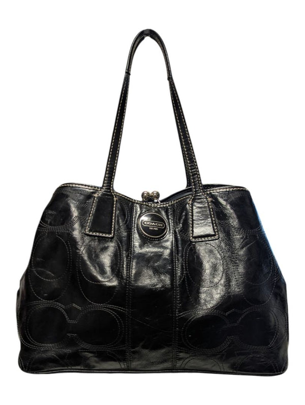 Coach Black Patent Leather Signature Tote Bag