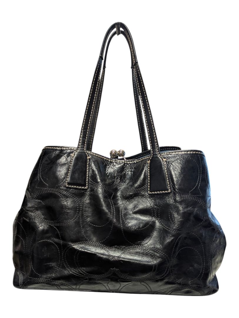 Coach Black Patent Leather Signature Tote Bag