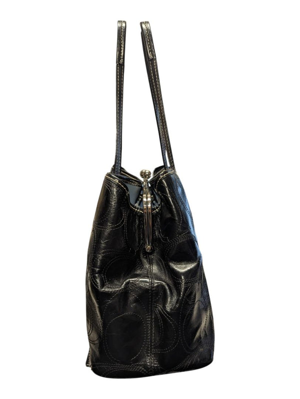 Coach Black Patent Leather Signature Tote Bag
