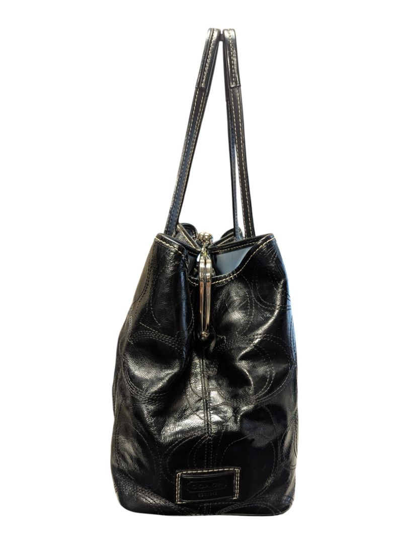Coach Black Patent Leather Signature Tote Bag