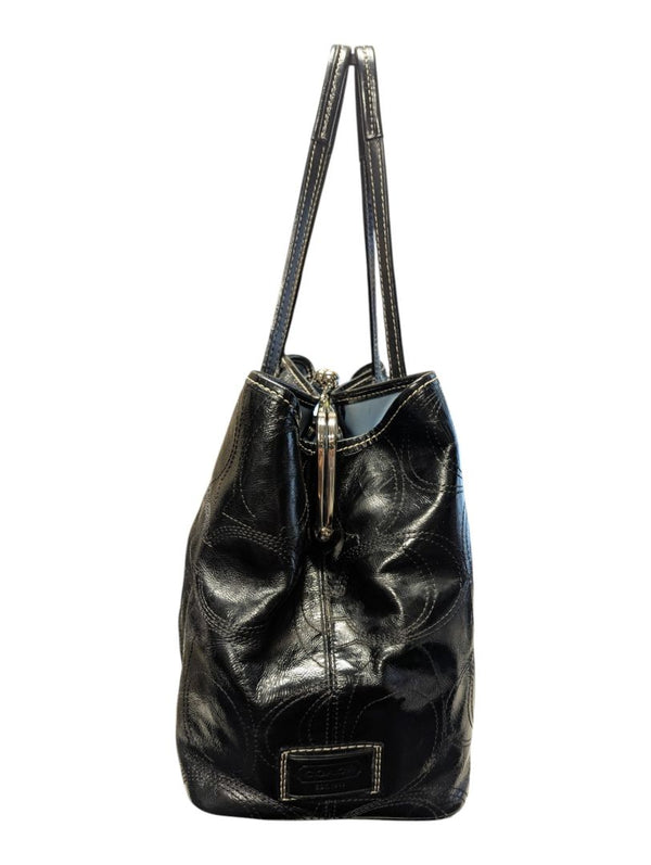 Coach Black Patent Leather Signature Tote Bag