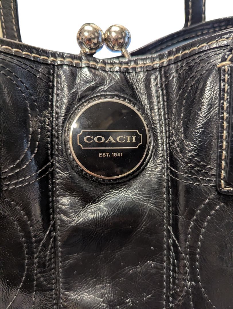 Coach Black Patent Leather Signature Tote Bag