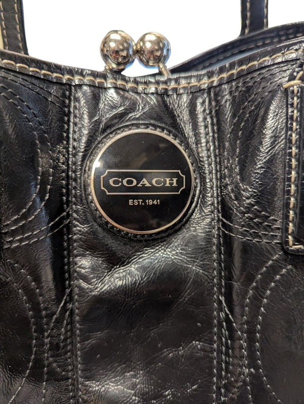 Coach Black Patent Leather Signature Tote Bag