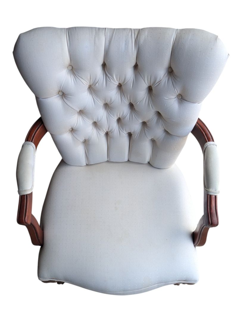 Vintage Tufted Upholstered Accent Armchair with Carved Wood Frame