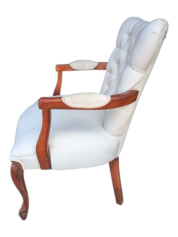Vintage Tufted Upholstered Accent Armchair with Carved Wood Frame