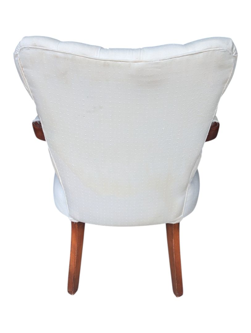 Vintage Tufted Upholstered Accent Armchair with Carved Wood Frame