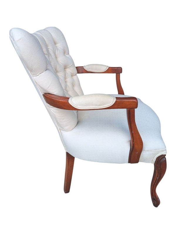 Vintage Tufted Upholstered Accent Armchair with Carved Wood Frame
