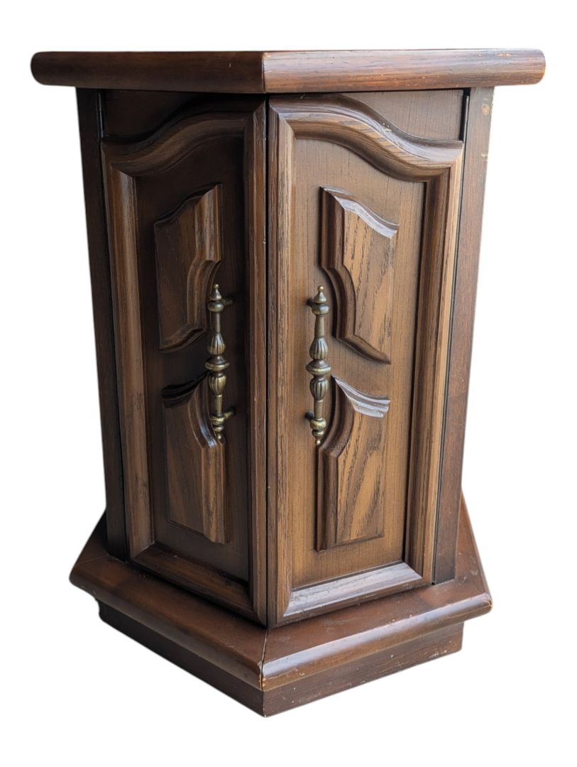 Vintage Hexagonal Wood Cabinet with Marble Top