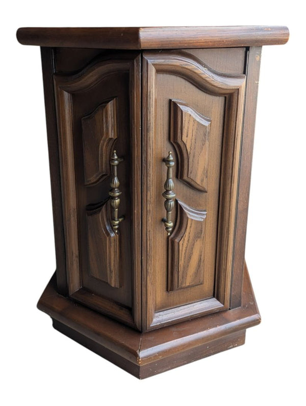 Vintage Hexagonal Wood Cabinet with Marble Top