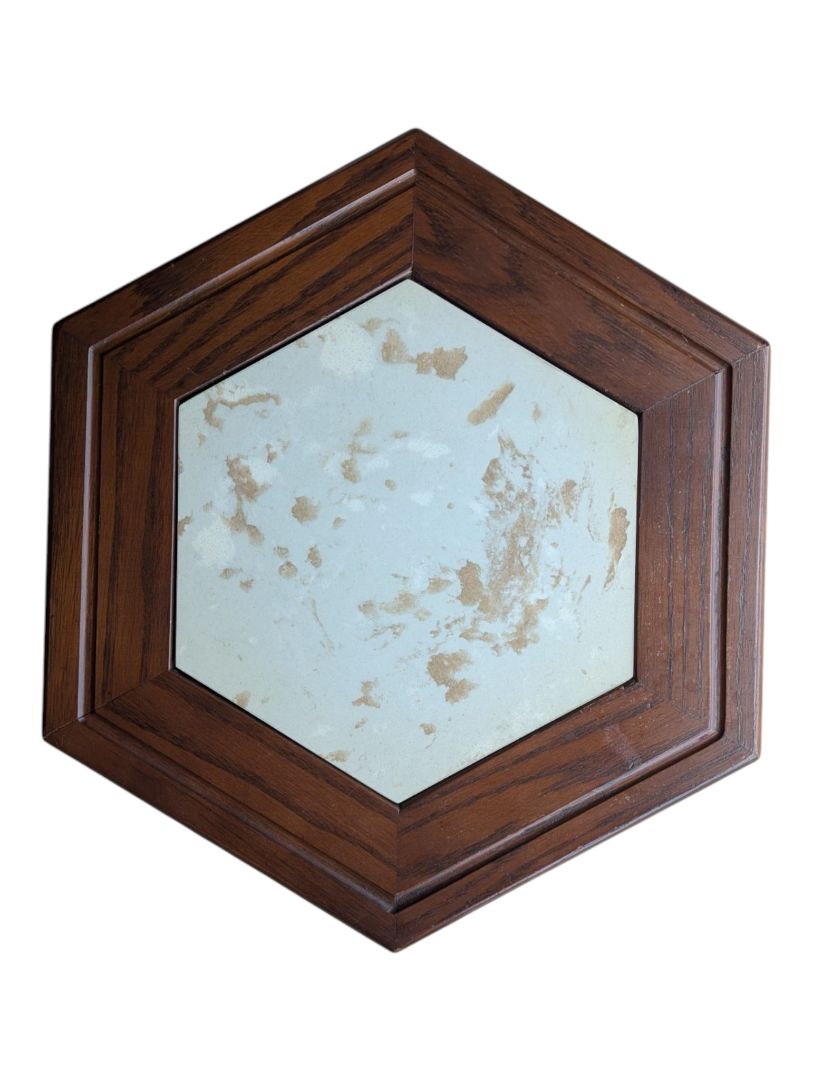 Vintage Hexagonal Wood Cabinet with Marble Top