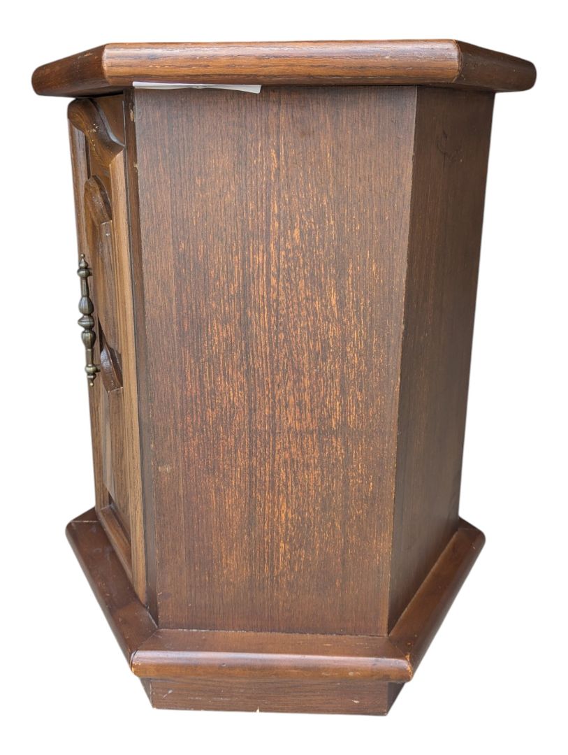 Vintage Hexagonal Wood Cabinet with Marble Top