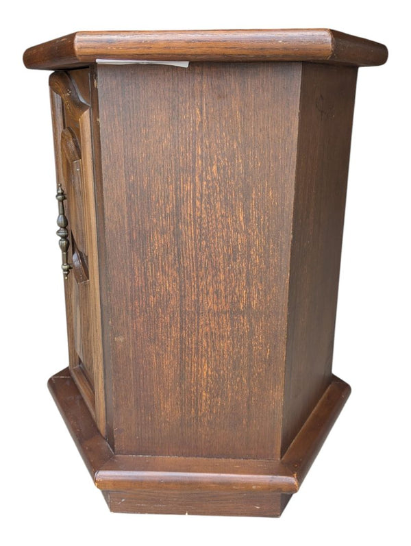 Vintage Hexagonal Wood Cabinet with Marble Top