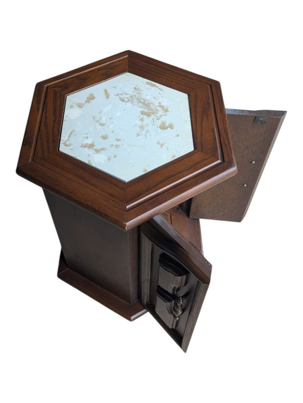 Vintage Hexagonal Wood Cabinet with Marble Top