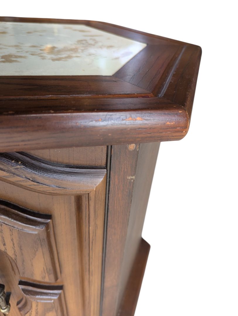 Vintage Hexagonal Wood Cabinet with Marble Top
