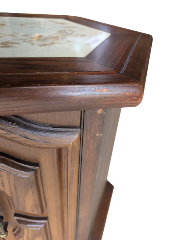 Vintage Hexagonal Wood Cabinet with Marble Top