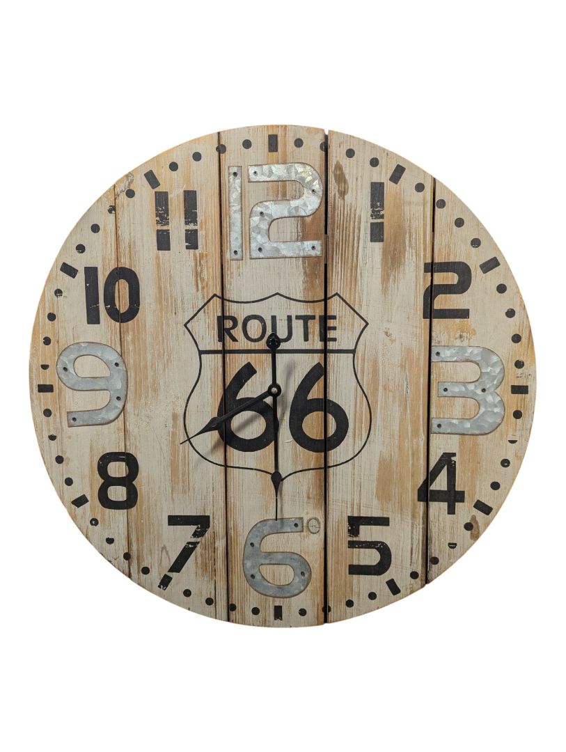 Route 66 Rustic Wood-Style Wall Clock