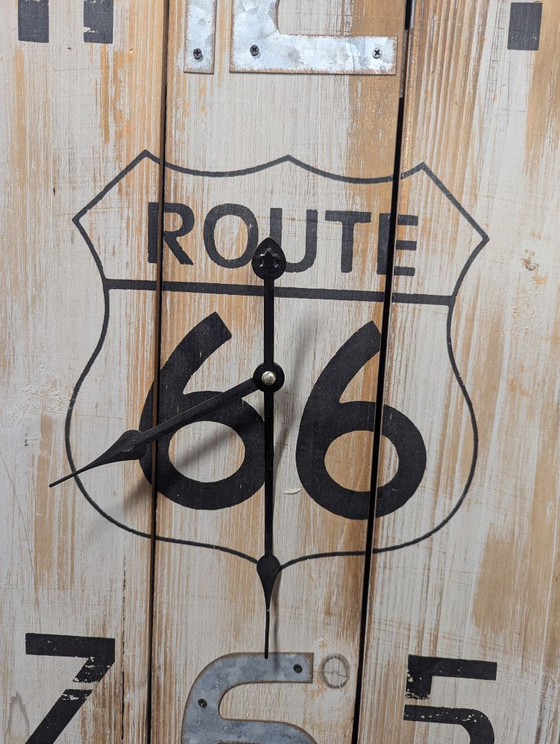 Route 66 Rustic Wood-Style Wall Clock