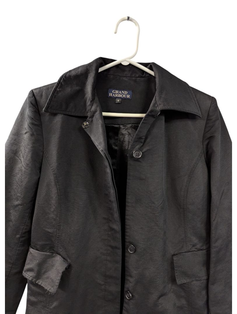 Grand Harbour Black Cotton-Blend Trench Coat – Size 10