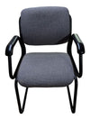 Grey Upholstered Sled-Base Guest Chair with Black Arms