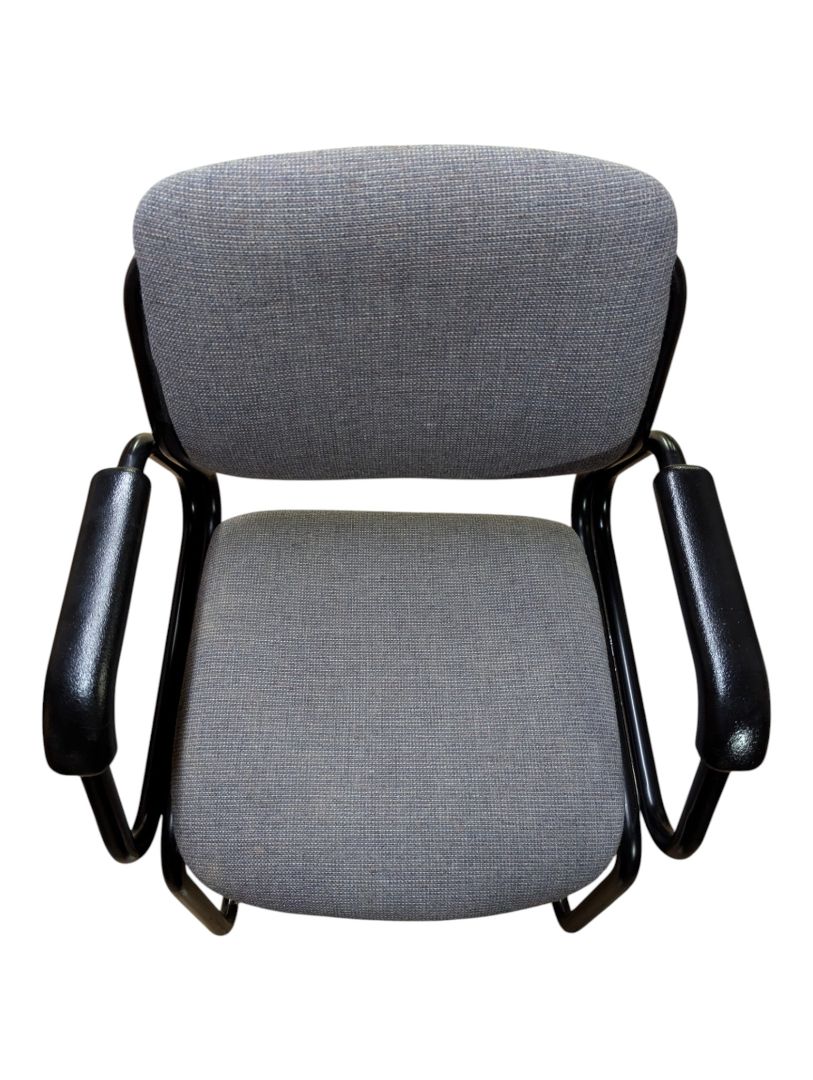 Grey Upholstered Sled-Base Guest Chair with Black Arms
