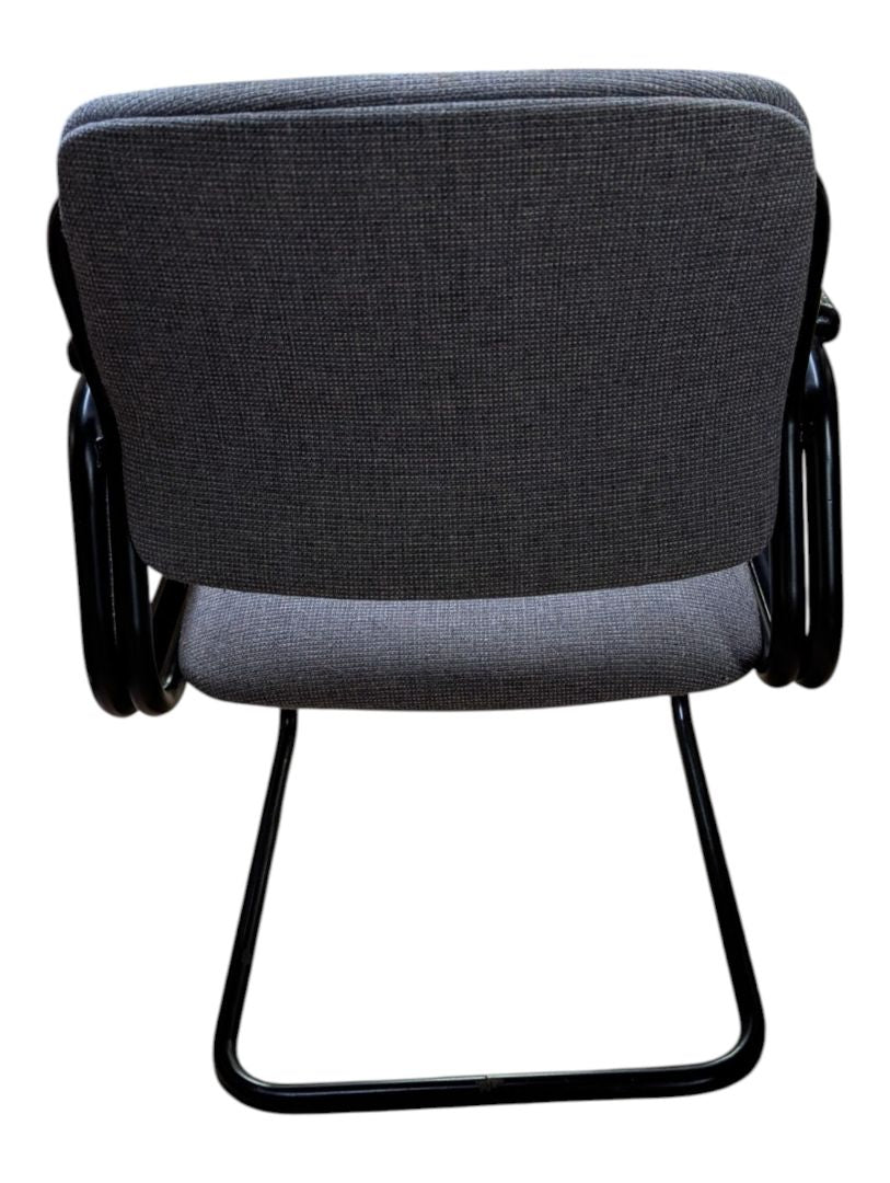 Grey Upholstered Sled-Base Guest Chair with Black Arms