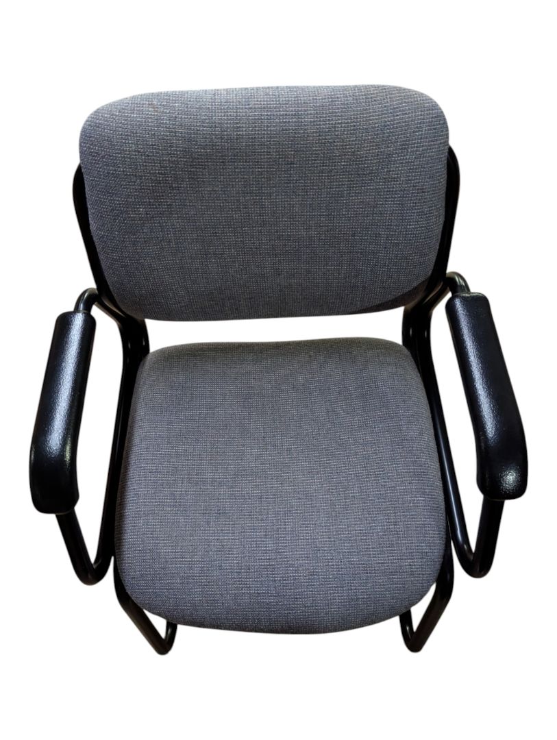 Grey Upholstered Sled-Base Guest Chair with Black Arms