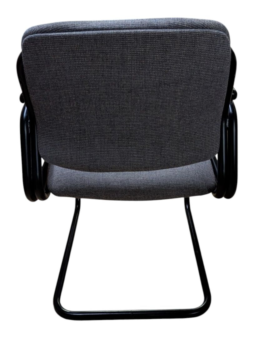 Grey Upholstered Sled-Base Guest Chair with Black Arms