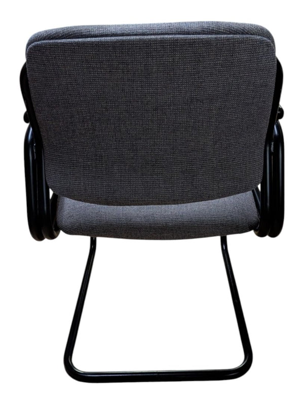 Grey Upholstered Sled-Base Guest Chair with Black Arms