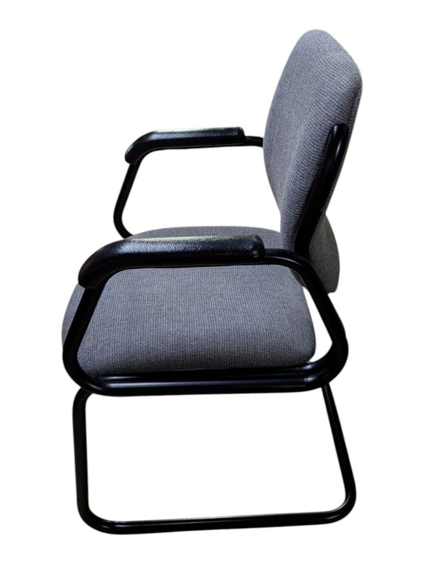 Grey Upholstered Sled-Base Guest Chair with Black Arms