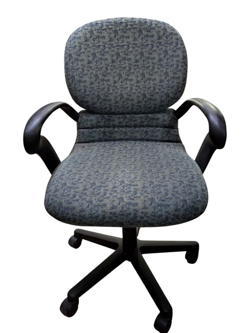 Green Patterned Swivel Office Chair with Arms