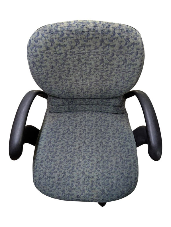 Green Patterned Swivel Office Chair with Arms