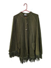 Xiong Qing Olive Green Fringe Cape Poncho