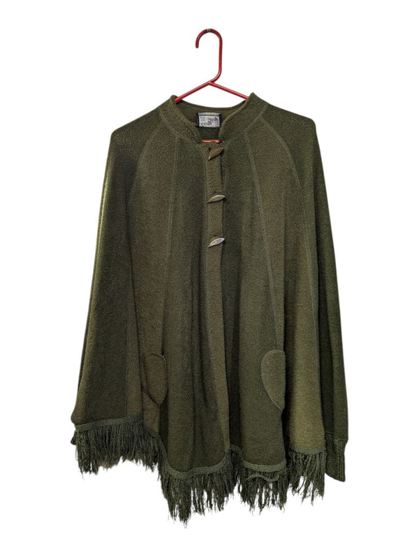 Xiong Qing Olive Green Fringe Cape Poncho