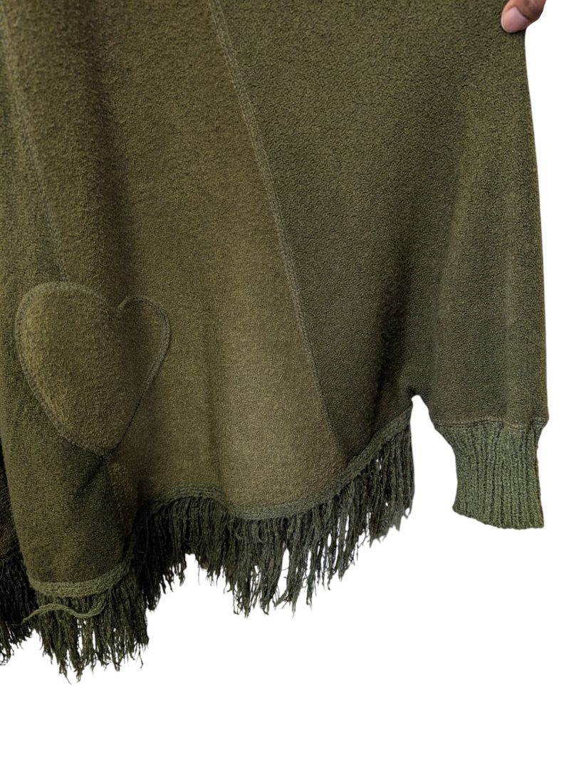 Xiong Qing Olive Green Fringe Cape Poncho