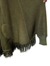 Xiong Qing Olive Green Fringe Cape Poncho