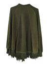 Xiong Qing Olive Green Fringe Cape Poncho