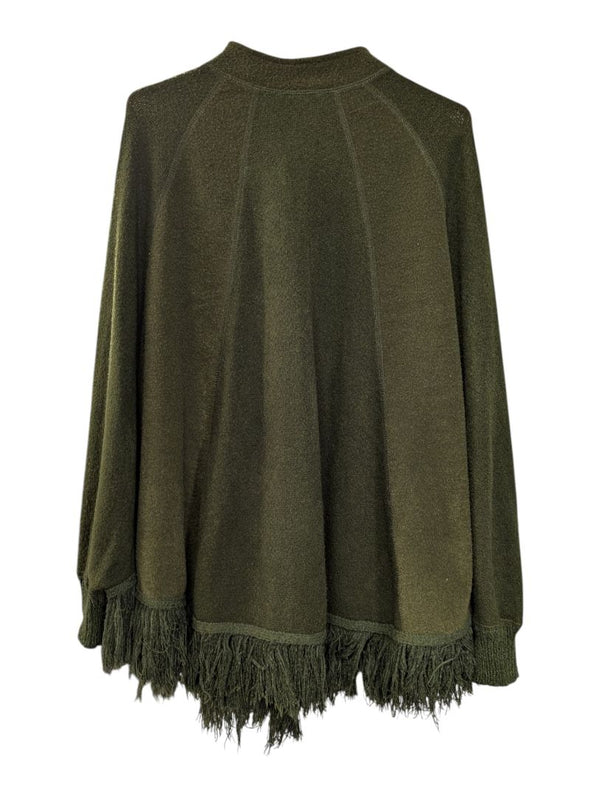 Xiong Qing Olive Green Fringe Cape Poncho