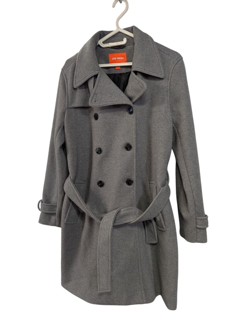 Joe Fresh Grey Double-Breasted Belted Coat