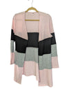 Pink, Grey & Black Colourblock Open-Front Cardigan