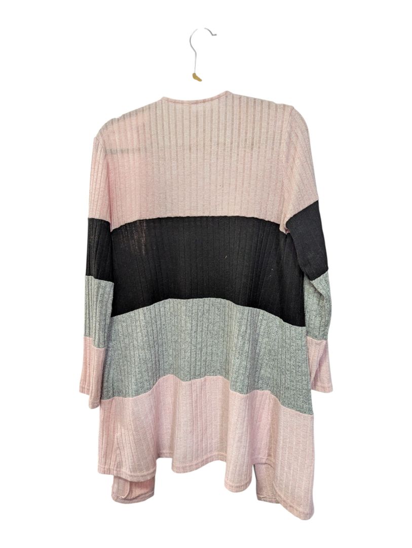 Pink, Grey & Black Colourblock Open-Front Cardigan