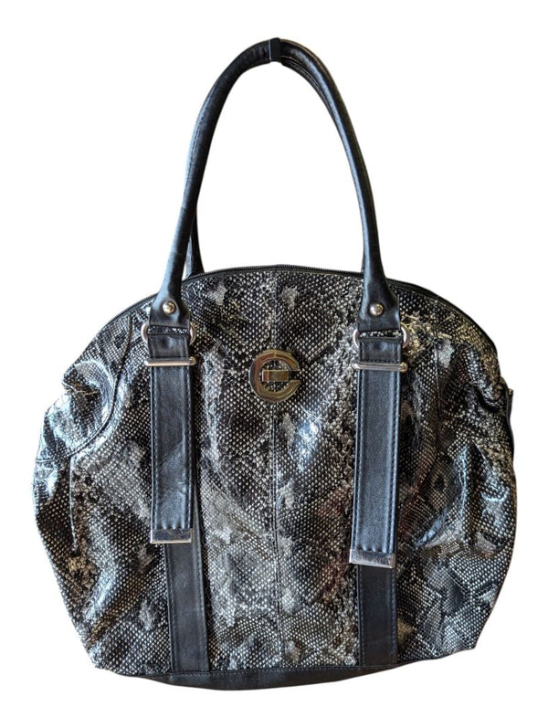 Black & Grey Snakeskin-Print Dome Satchel Handbag