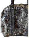 Black & Grey Snakeskin-Print Dome Satchel Handbag