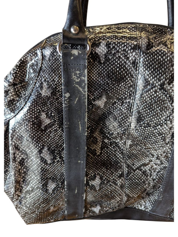 Black & Grey Snakeskin-Print Dome Satchel Handbag